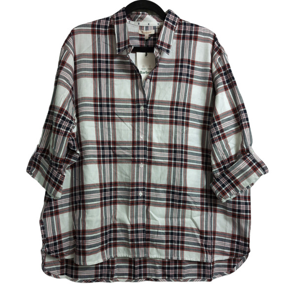 Barbour Bethwin Shirt Cloud Check Herringbone Plaid Button Front 4 New - Picture 1 of 13
